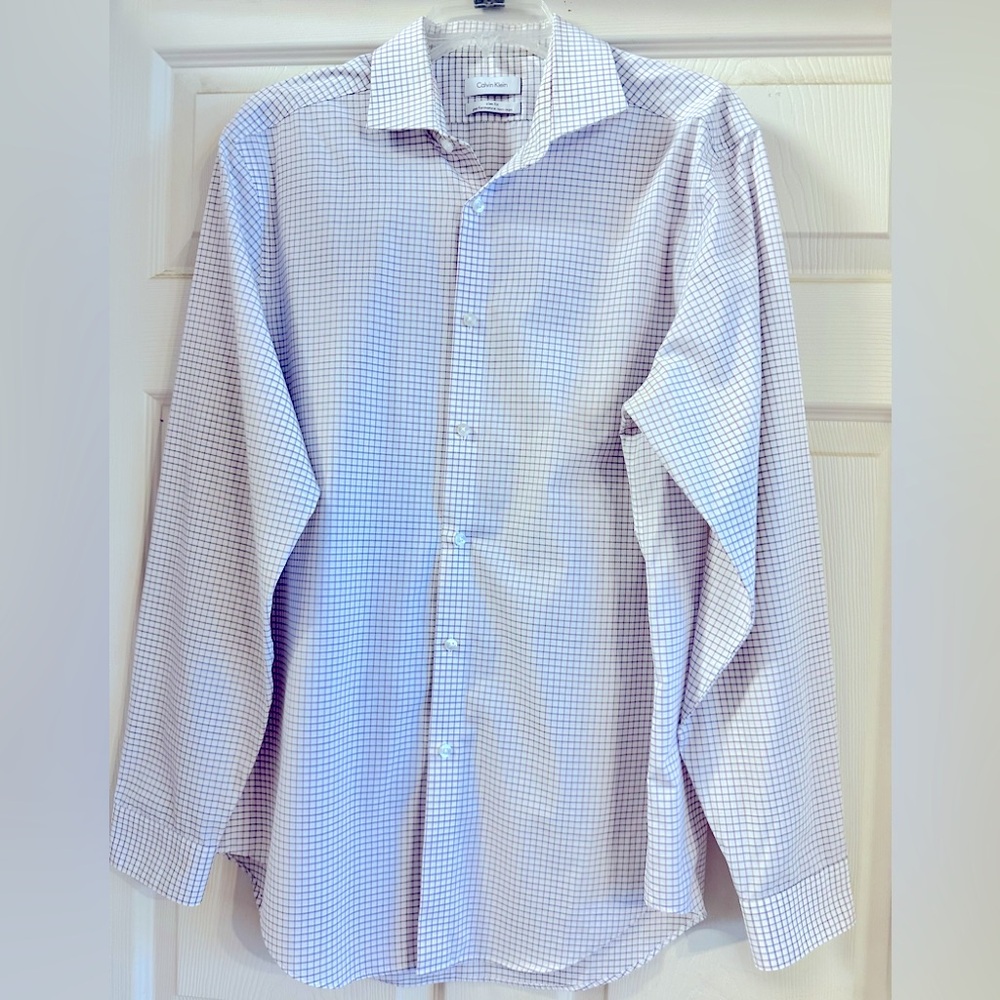 EUC Calvin Klein Plaid White Dress Shirt Size 16.5